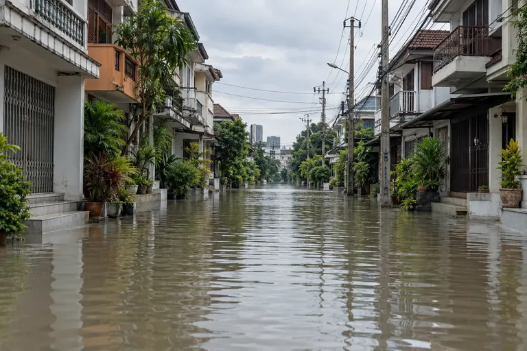 ถนนย่านที่อยู่อาศัยในกรุงเทพฯ ถูกน้ำท่วมเป็นวงกว้าง