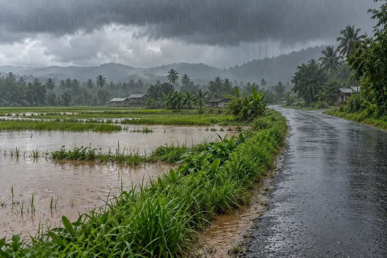 ฝนตกหนักเหนือพื้นที่จังหวัดไทยพร้อมท้องฟ้ามืดครึ้ม